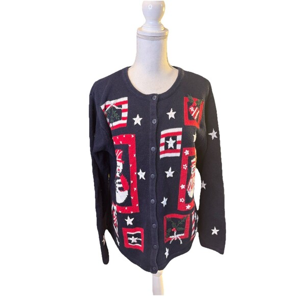 The Quacker Factory Embroidered Patriotic Snowmen Sweater Cardigan Size M a27 - Picture 1 of 10